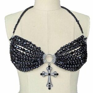 Black Beaded Cross Bra